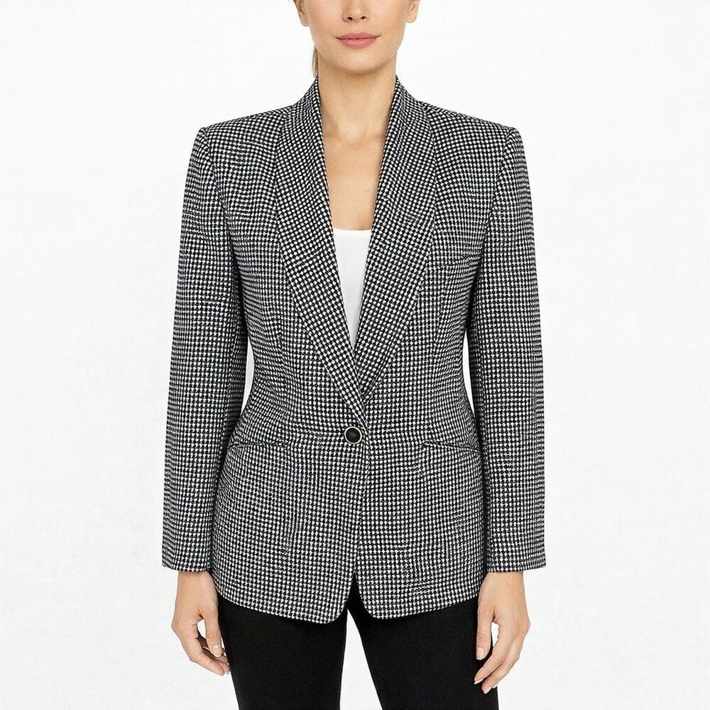 Vintage 1980s Bretton Place Petite Houndstooth Wool Blend Blazer Size 10P.